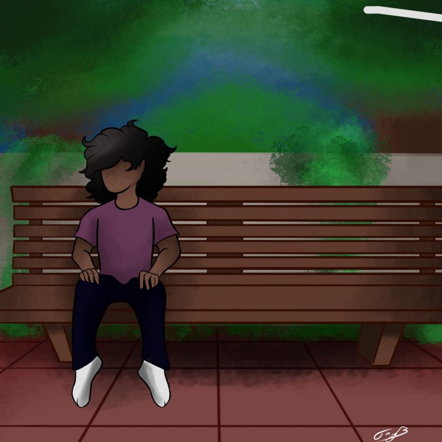 An image of a curly haired girl mirrors the famous imagine of Forest Gump on his bus stop bench.
Graphic Provided by Jayden Barnes
