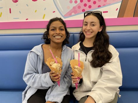 Sakshi Palav and Diana Garza enjoy their ice cream. 