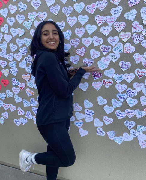 Avnique with her name in a sea of valentines.