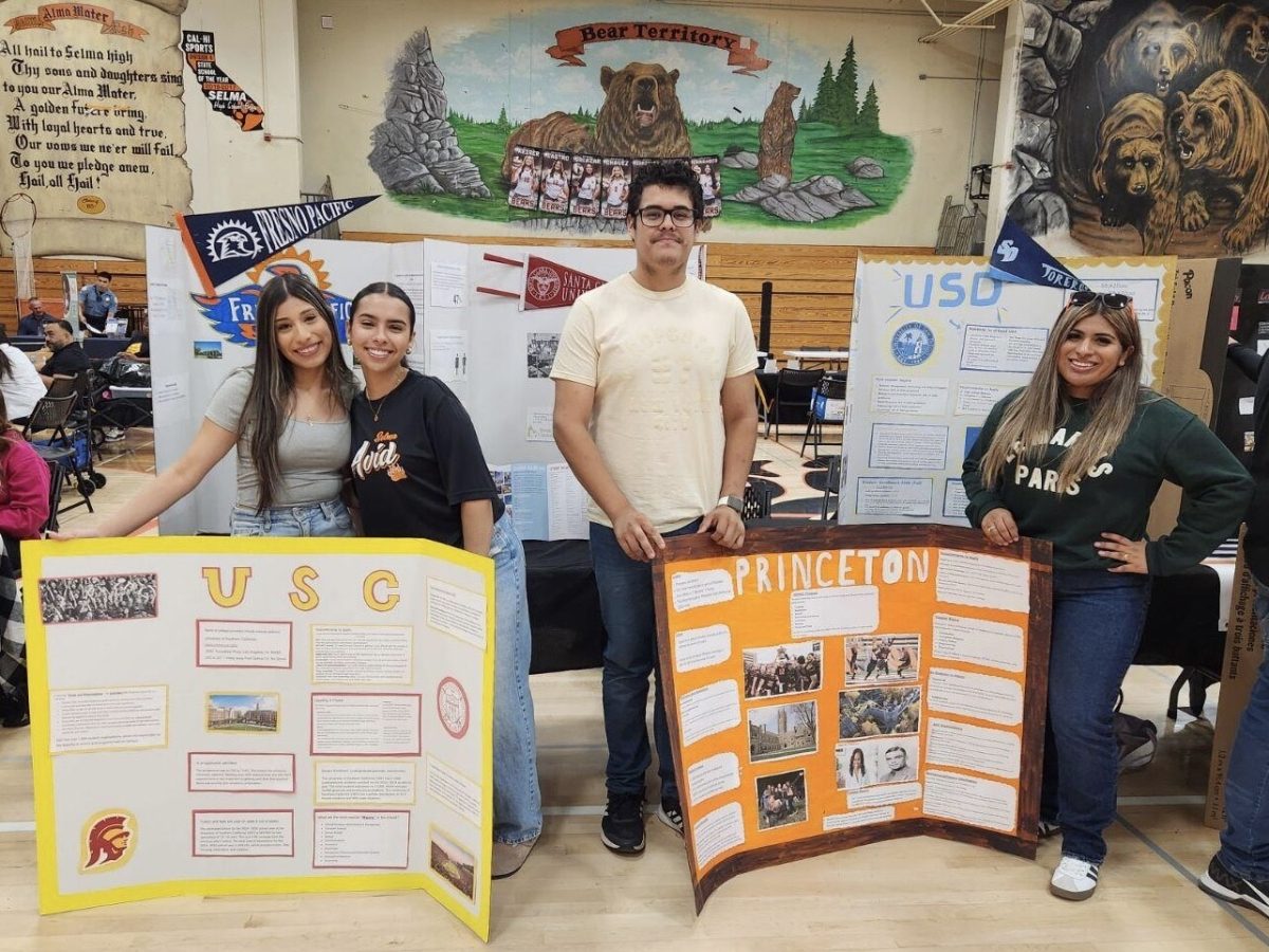 AVID seniors presenting their college research boards.