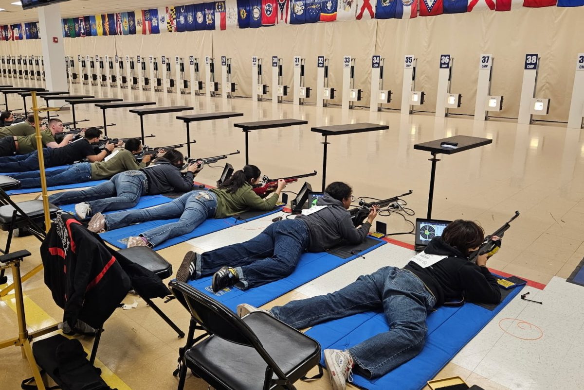 Cadets lined up in firing position during the competition. Photograph by Catherine Baez