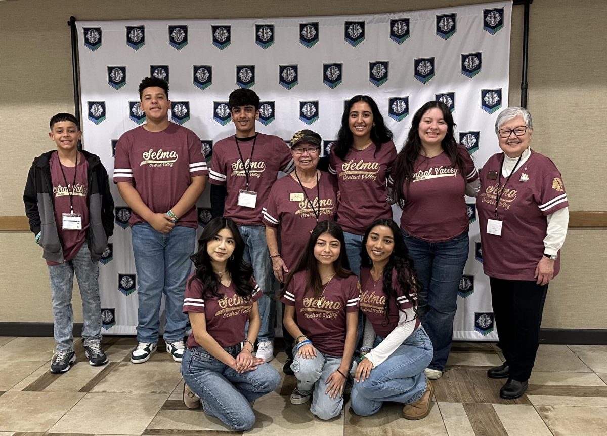 Avnique Gill, Jasleen Ganger, Yuritzy, Eva, Zayetzi Tapia, Avdev, Stoney, Brent, and Adviser Max and Bev at the Leos Convention 