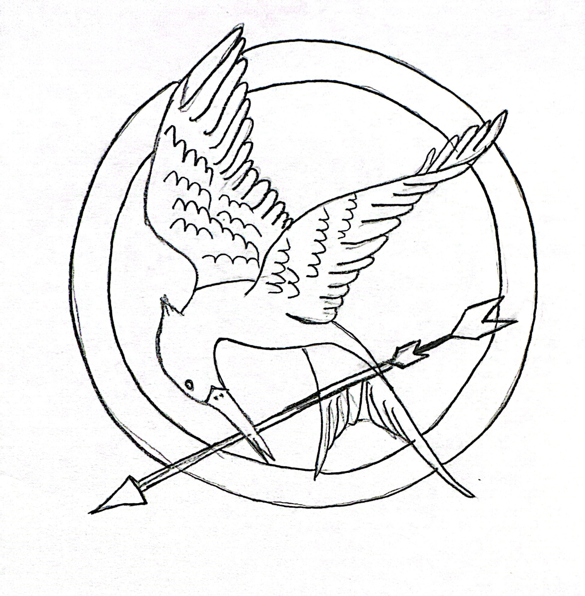 The famous mockingbird pin from the Hunger Games series. - Art by Malika Basylbekova