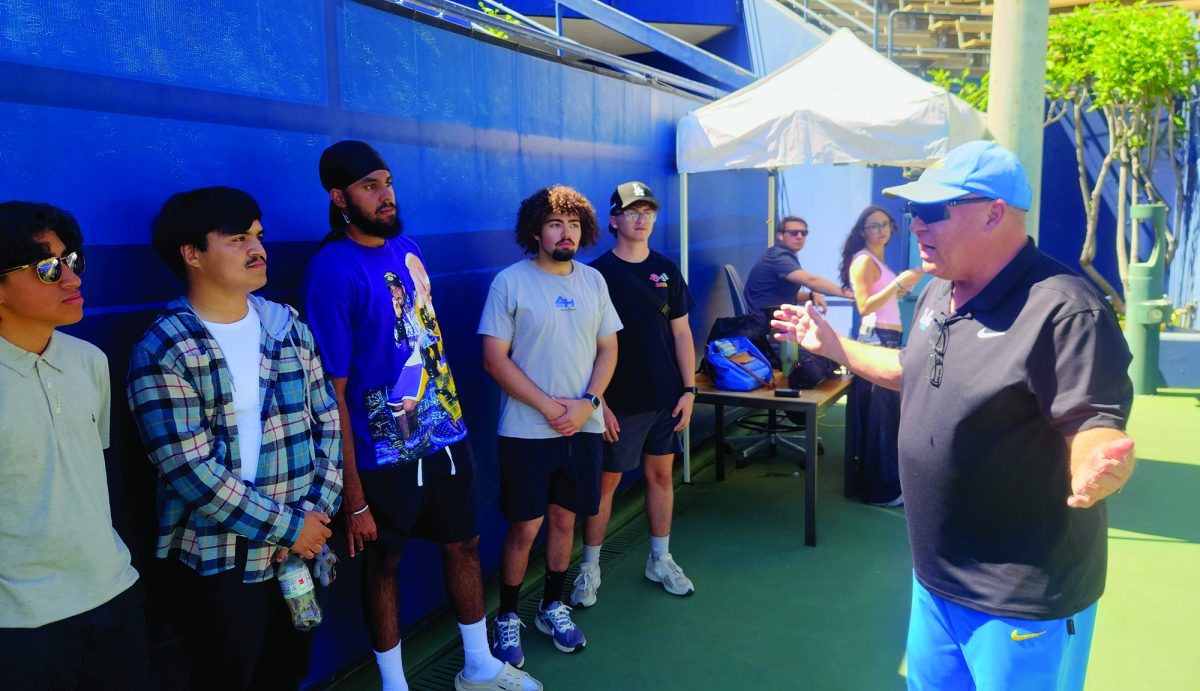 UCLA Bruins tennis coach Billy Martin talks tennis with our Selma High seniors at the UCLA Tennis Center in Los Angeles.